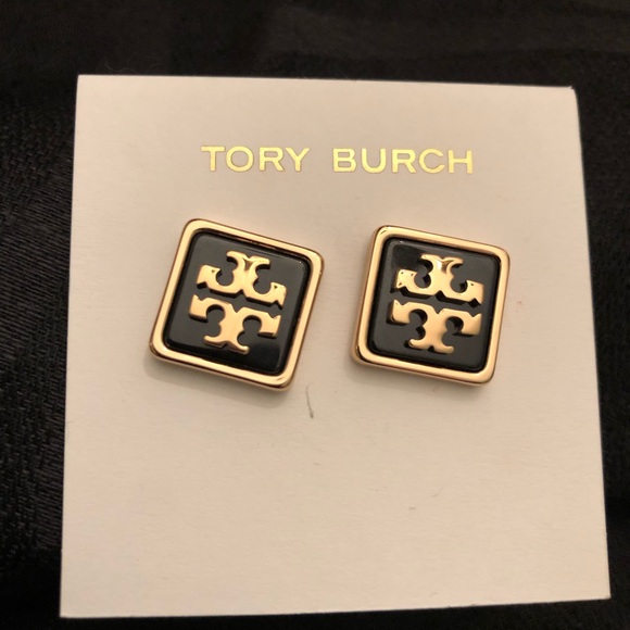 Tory Burch Jewelry - Tory Burch- resin square logo studs in black/gold